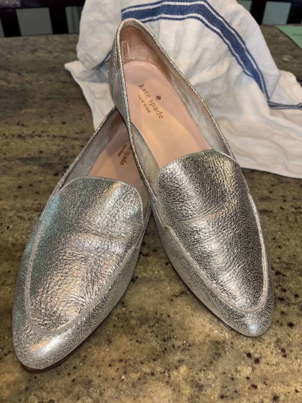 Kate Spade Carima Silver Metallic Loafers Size 10.5